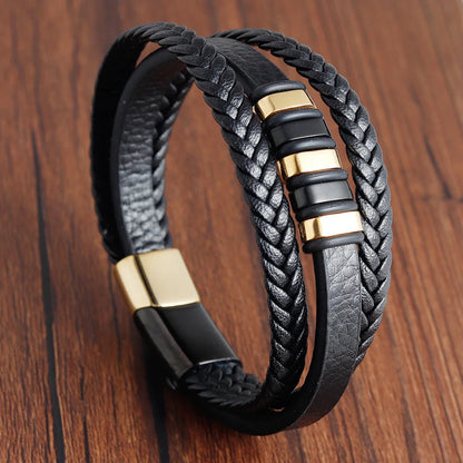 Braided Leather Rope Bracelet – Genuine Leather Bracelet with Stainless Steel Magnetic Clasp for Men & Women | Fashion Jewelry Gift