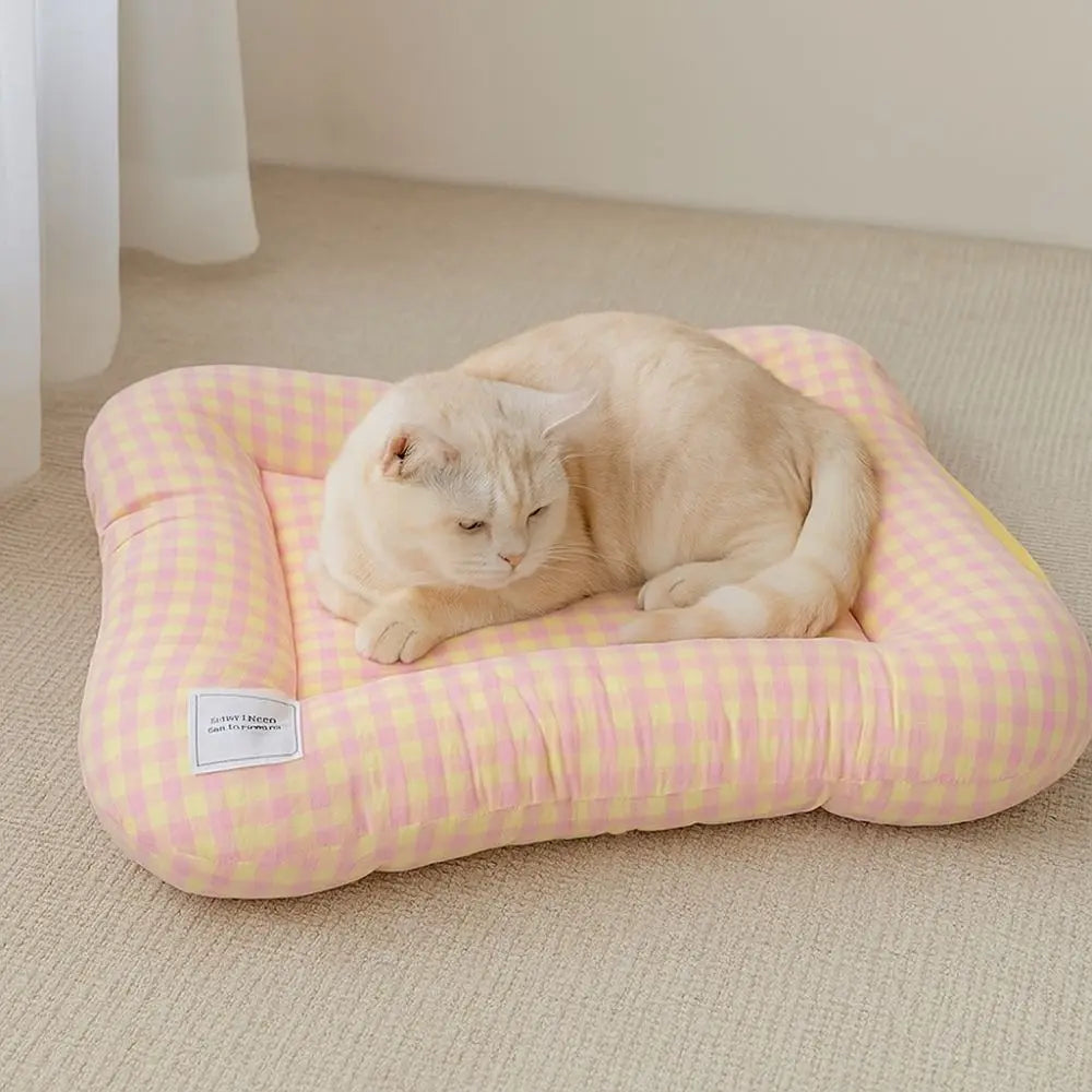 Tapis de Lit Chauffant Respirant pour Chien – Coussin de Couchage Doux Macaron à Carreaux pour Animaux avec Base Antidérapante pour Chats et Chiens