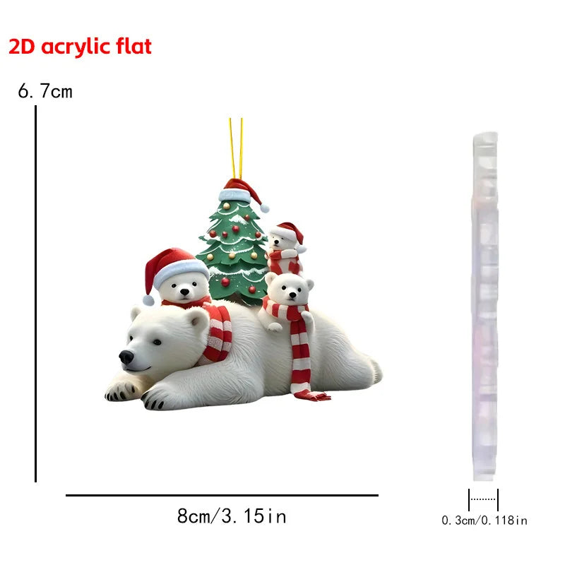 Christmas Animal Series 2D Acrylic Hanging Ornaments – Flat Xmas Tree Decorations for Party, Home, Backpack & Keychain Accessories