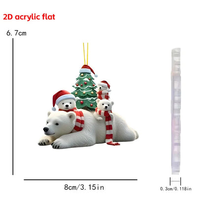 Christmas Animal Series 2D Acrylic Hanging Ornaments – Flat Xmas Tree Decorations for Party, Home, Backpack & Keychain Accessories