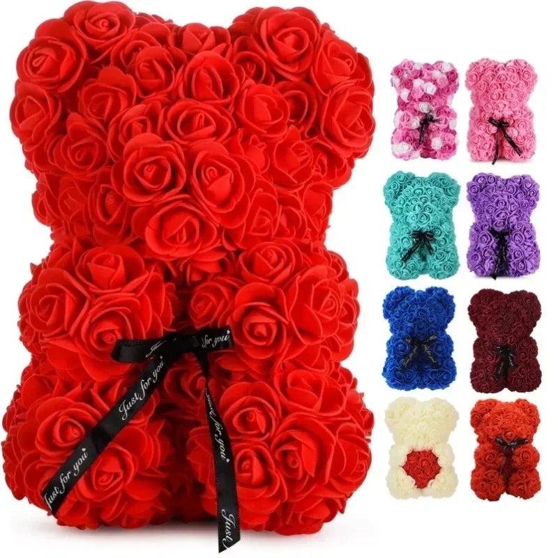 Ourson en roses artificielles – Cadeau fleur éternelle pour la fête des mères, la Saint-Valentin, les anniversaires et les fêtes.