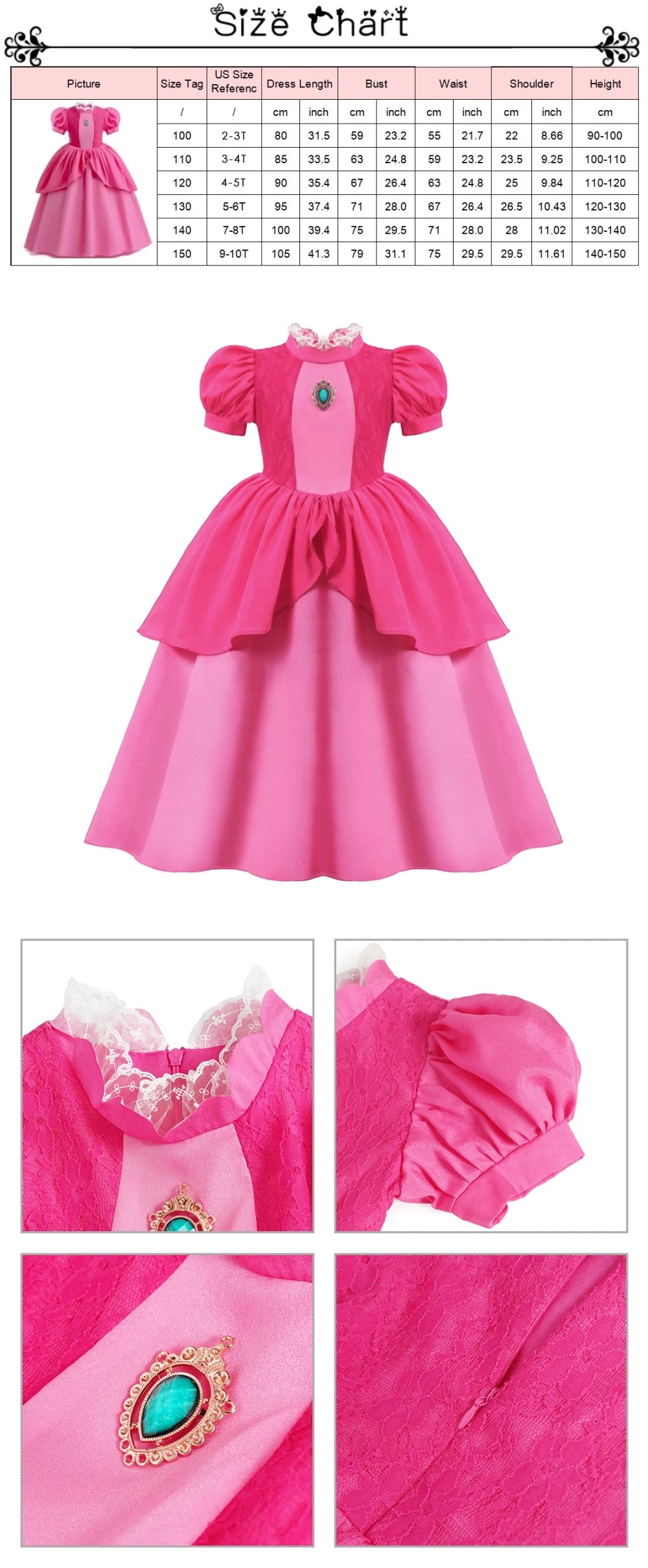 Vestido de disfraz de princesa para niña – Traje de fiesta de cuento de hadas para Halloween, carnaval y regalos de cumpleaños