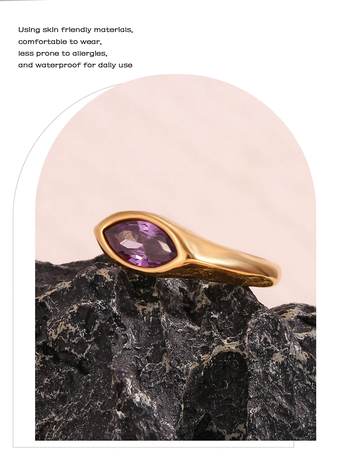 18K Gold Plated Horse Eye Zircon Signet Ring – Hypoallergenic 316L Stainless Steel Colorful Statement Ring for Women