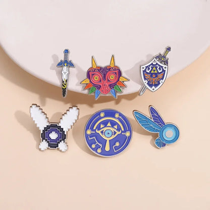 Adventure Game Enamel Pins – Shield, Master Sword & Mask Brooch Set Cosplay Lapel Badge Jewelry Gift