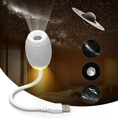 Lámpara proyector USB LED de cielo estrellado y galaxia – Luz nocturna de Saturno para coche, habitación y decoración de techo