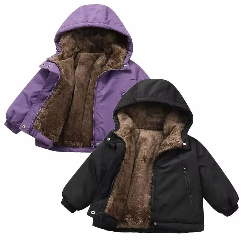 Kids’ Thick Plush-Lined Winter Jacket – Hooded Cotton-Padded Parka for Boys & Girls, Warm Lambswool-Style Outerwear for Ages 2–12