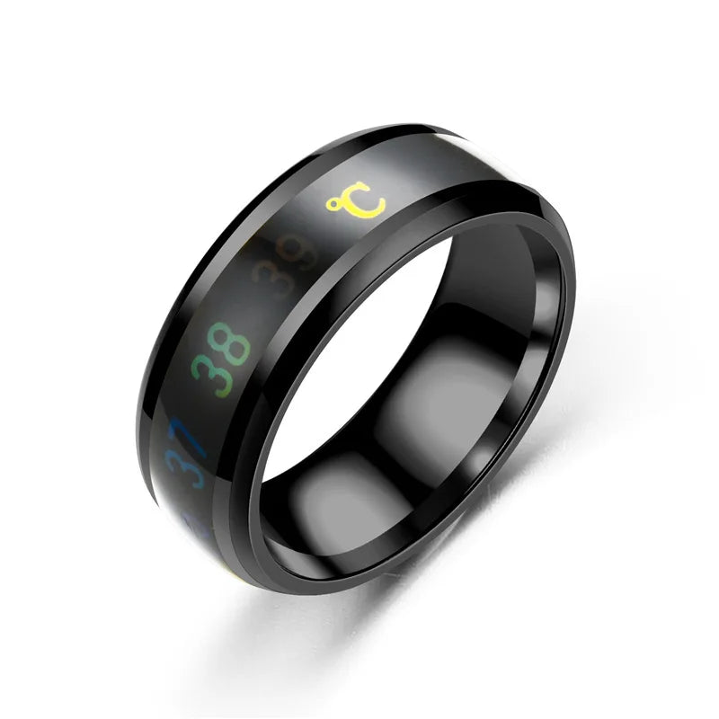 Smart Stainless Steel Couples Ring Mood Color Changing Waterproof Body Temperature Measuring Ring