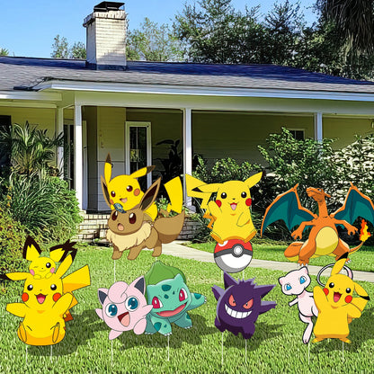 Pokémon Yard Signs Set – 8PCS Party Outdoor Decorations with Stakes (Birthday & Event Decor)