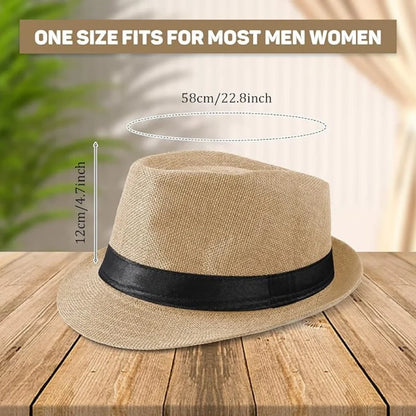 6–48PCS Wedding Straw Fedora Hats for Men – Customizable Short Brim Panama Party Hats, 58CM for Weddings, Birthdays & Celebrations