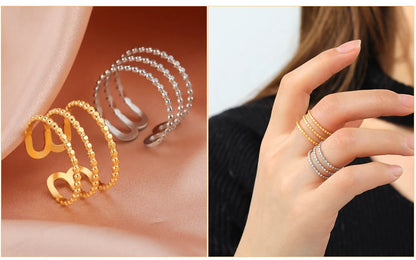 Bague Skyrim en acier inoxydable cœur géométrique pour femme, réglable, ouverte, pour fête, esthétique
