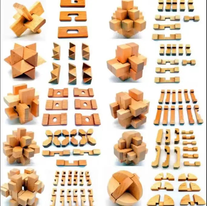 Wooden Burr Puzzle Lock – 3D Brain Teaser IQ Game, Luban Kongming Lock Interlocking Puzzle Toy, Mind Logic Challenge & Montessori Educational Toy