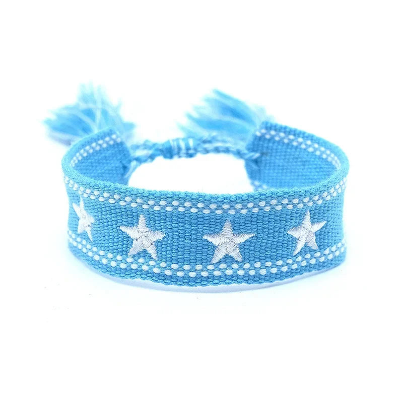 Pulsera de estrella bordada bohemia – Correa de muñeca tejida a mano con borlas para mujer | Regalo de joyería de moda étnica