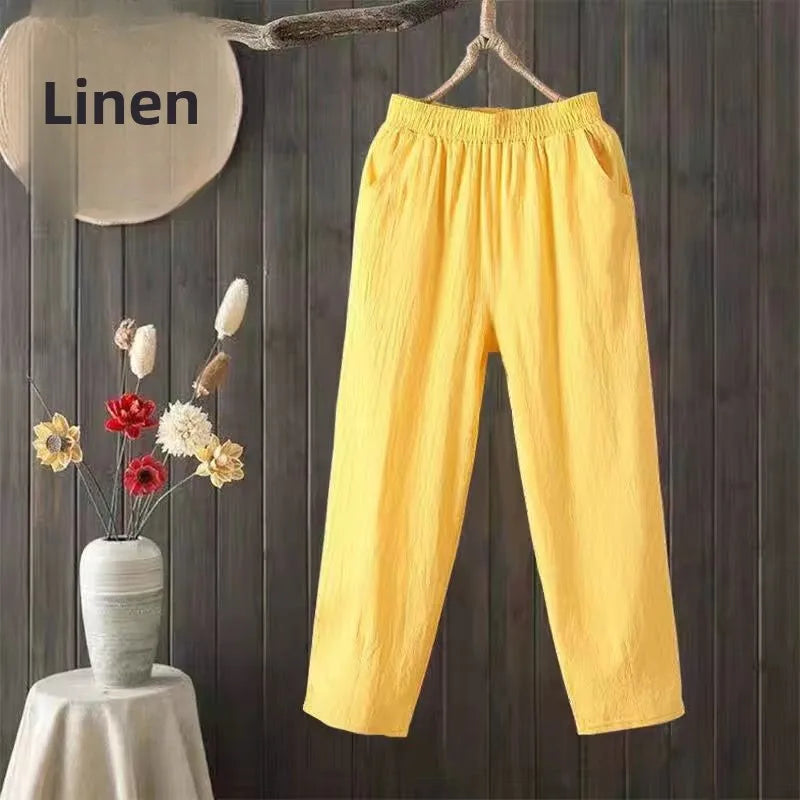 Women's Summer Cotton Harem Pants – Lightweight Loose High-Waist Cropped Trousers, Korean-Style Casual Plus Size Pants