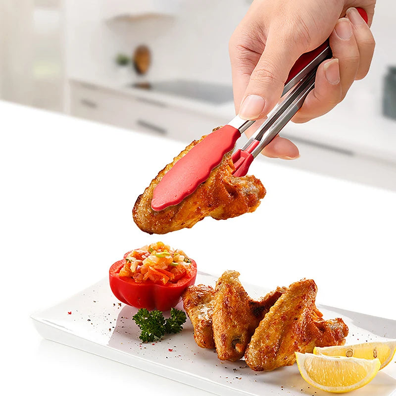 Silicone BBQ Grilling Tongs – Non-Stick Stainless Steel Kitchen Cooking, Salad & Serving Tongs