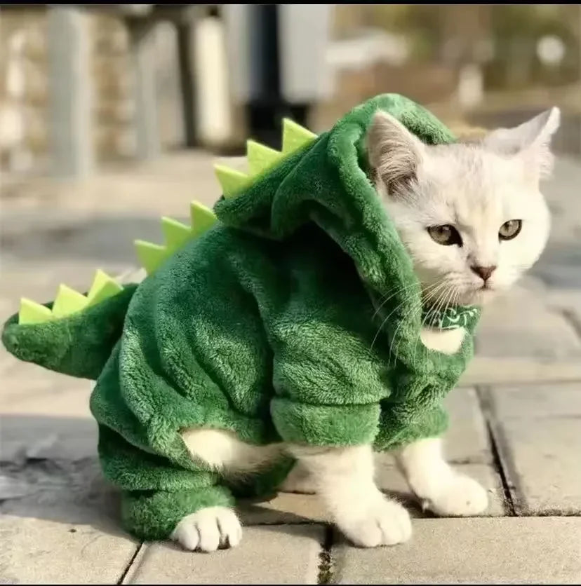 Halloween Dinosaur Dog & Cat Costume – Warm Fleece Hoodie Sweater for Small Dogs, Puppies & Kittens, Cute Winter Pet Clothes