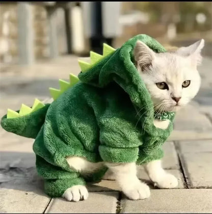 Halloween Dinosaur Dog & Cat Costume – Warm Fleece Hoodie Sweater for Small Dogs, Puppies & Kittens, Cute Winter Pet Clothes