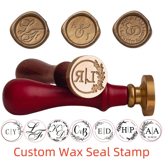 Sello de cera personalizado para bodas – Iniciales y logo personalizados, sello de metal para invitaciones | Embalaje de regalo DIY y accesorio de decoración de bodas