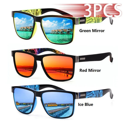 3PCS Classic Square Sunglasses – UV400 Unisex Fashion Eyewear for Men & Women, Colorful Lightweight Shades for Driving, Fishing & Outdoor Use