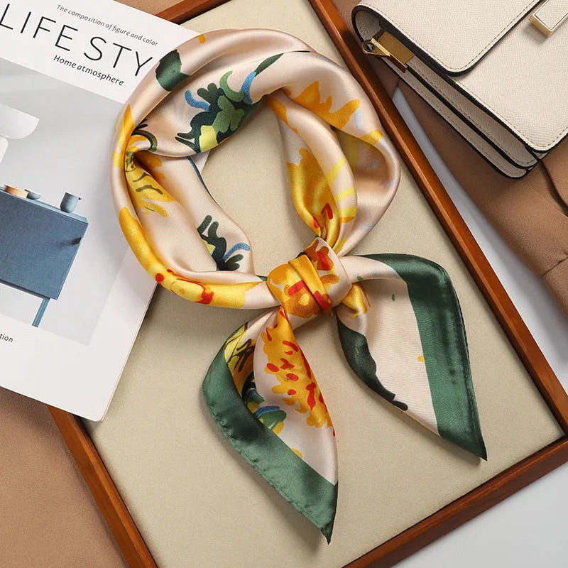 Women's Luxury Satin Silk Feel Square Scarf Printed Hair Scarf Neckerchief Bandana Hijab Wrap