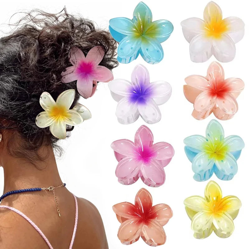 Pinzas de pelo hawaianas con diseño floral degradado – Pasadores grandes florales tropicales para mujer | Accesorios de moda para el pelo para vacaciones en la playa