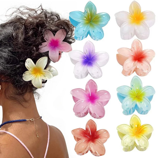 Pinzas de pelo hawaianas con diseño floral degradado – Pasadores grandes florales tropicales para mujer | Accesorios de moda para el pelo para vacaciones en la playa