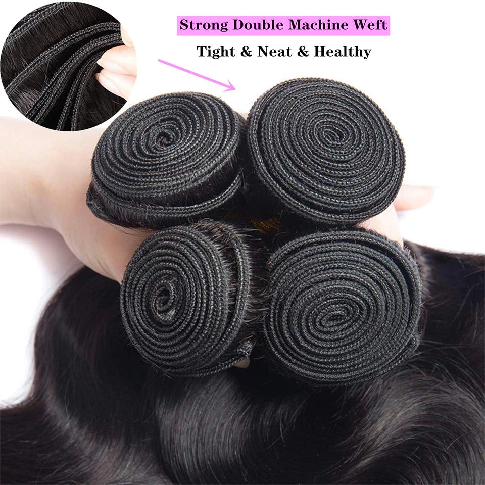 Paquetes de cabello humano indio con ondas sueltas y cierre de encaje – Extensiones de cabello natural de 3 o 4 paquetes