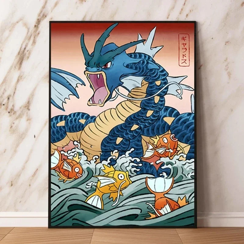 Pokémon Dracaufeu & Tortank Impression sur Toile Décoration Murale Tableau Poster HD pour Salon Maison