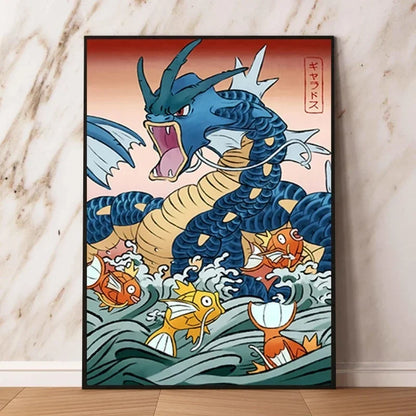 Pokémon Dracaufeu & Tortank Impression sur Toile Décoration Murale Tableau Poster HD pour Salon Maison