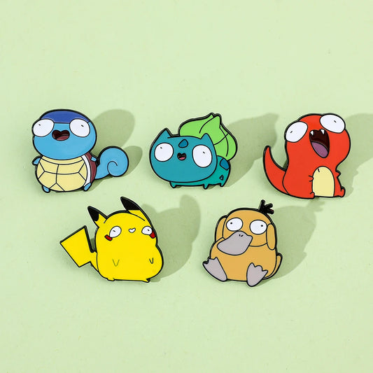 Pin Esmaltado de Pokémon – Pikachu, Bulbasaur, Psyduck y Squirtle Lindo Broche de Dibujos Animados