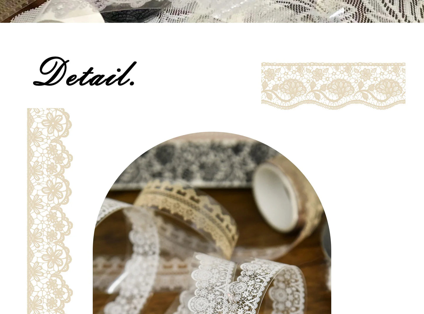 Juego de 6 rollos de cinta washi PET retro de encaje – Cinta adhesiva decorativa para diario, álbum de recortes, bullet journal y manualidades
