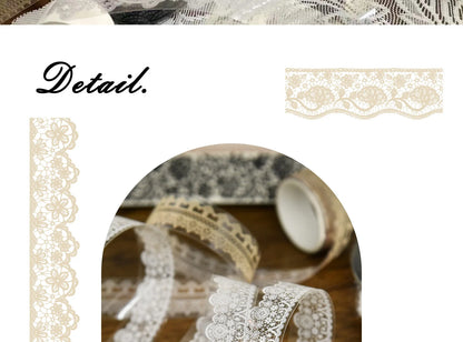 Juego de 6 rollos de cinta washi PET retro de encaje – Cinta adhesiva decorativa para diario, álbum de recortes, bullet journal y manualidades