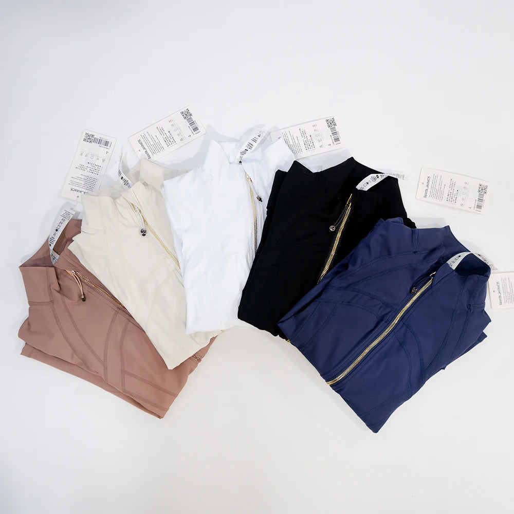 Chaqueta de yoga de mujer ajustada con cremallera – Top deportivo de cuello alto de secado rápido para gimnasio, running y fitness