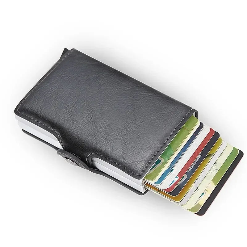 Cartera metálica para hombre con bloqueo RFID, de piel sintética, aluminio, tarjetero delgado