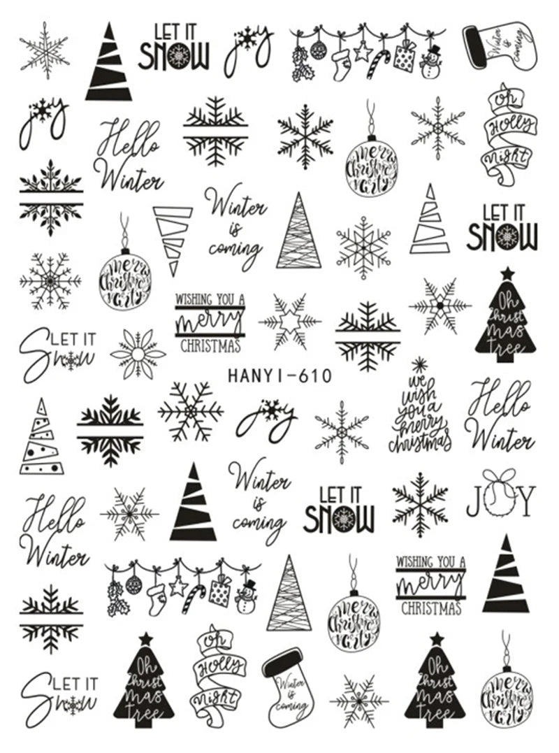 3D Christmas Nail Art Stickers – Snowflake & Winter Tree Nail Decals for Nail Tips Decoration
