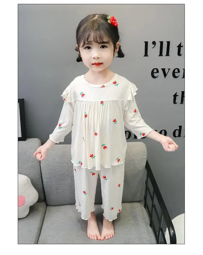 Conjunto de pijama para niños – Atuendo de dormir estampado de flores para bebés y niñas para las cuatro estaciones | Conjunto cómodo de ropa y de casa para niños