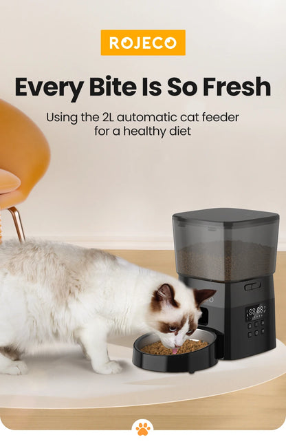 ROJECO Comedero Automático para Mascotas – Dispensador Inteligente de Comida Seca con Control por Botones para Perros y Gatos
