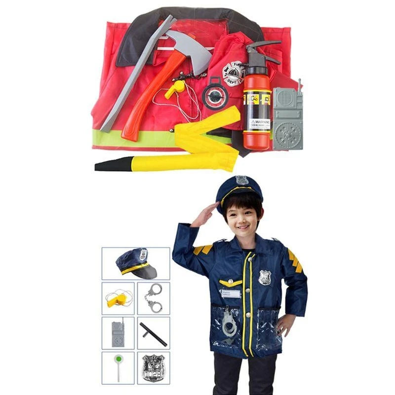 Kids Firefighter & Policeman Cosplay Costume – Career Pretend Play Uniform for Halloween Dress-Up & Role Play