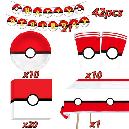 Pokémon Pokéball Birthday Decorations Tableware Set – Paper Plates, Cups & Napkins Party Supplies for Kids, Girls & Boys Birthday Celebration