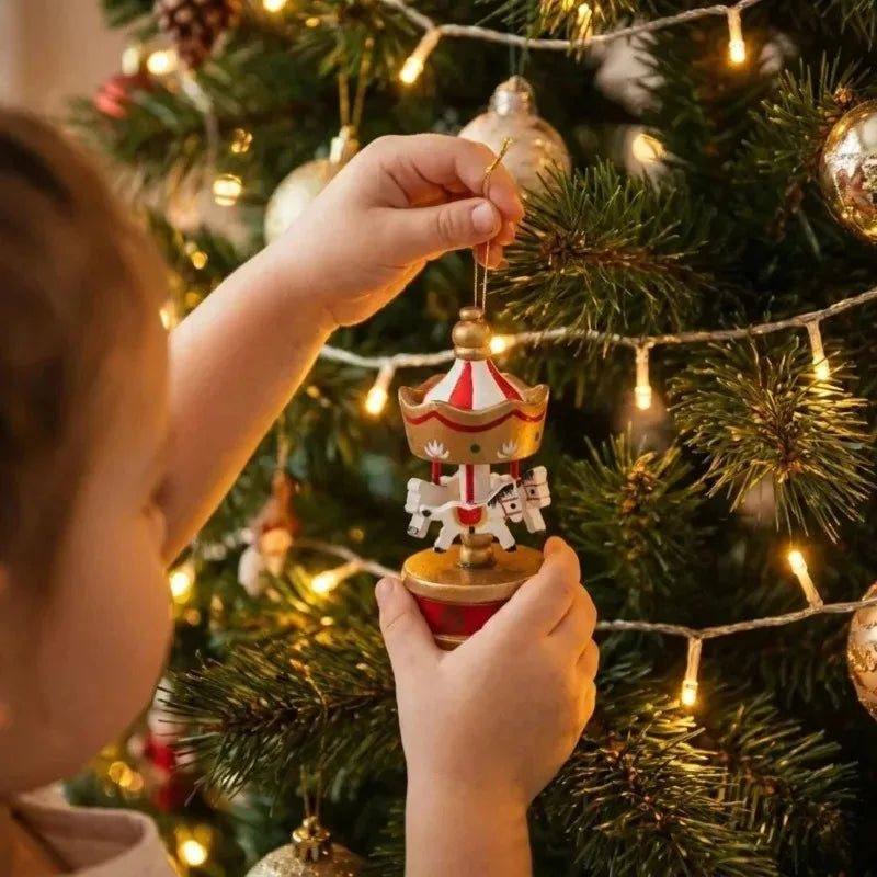 Wooden Carousel Horse Christmas Ornaments – Miniature Hanging Tree Pendants, Holiday Home Decor, Kids’ Gifts & Party Favors