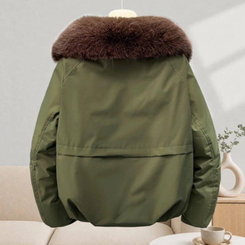 Women's 2026 Winter Parka Jacket Detachable Oversized Fur Collar Thick Cotton-Padded Coat Loose Fit Warm Short Puffer Outerwear for Students