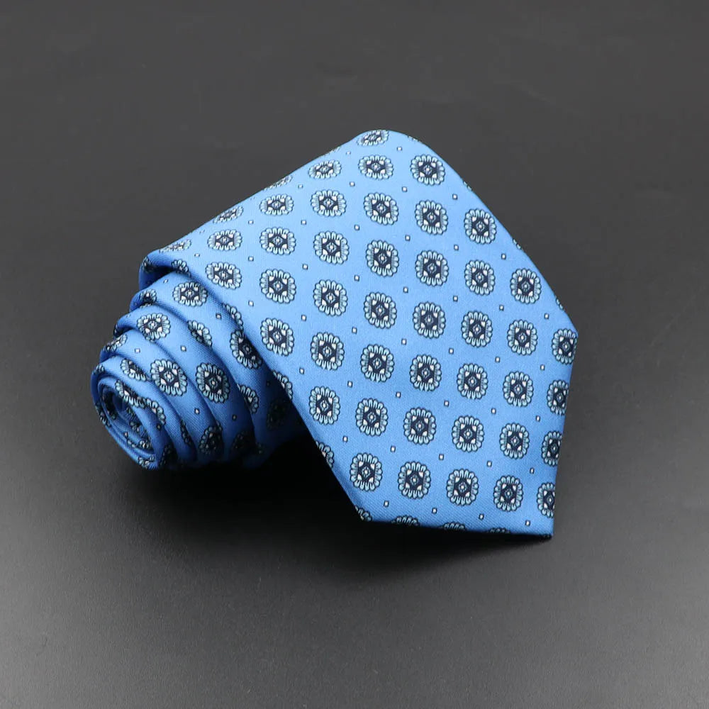 Men's 7.5cm Soft Silk Necktie – Floral & Dot Pattern Tie for Weddings, Business, Parties & Formal Wear