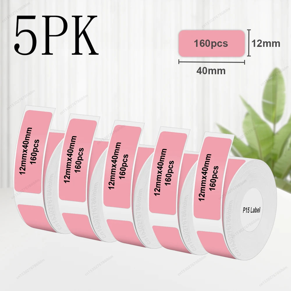 3/5/10PK P15 Thermal Label Paper Stickers – 12x40mm & 15x30mm Self-Adhesive Labels Compatible with Phomemo D30, Q30, Marklife P15/P12 & DELI Q2 Printers