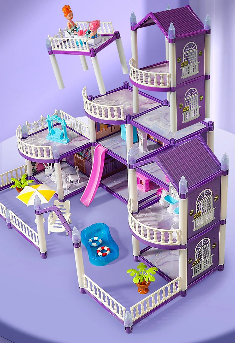 3D DIY Fantasy Princess Castle Villa Assembly Doll House Set – Creative Building Toys for Girls, Home Play & Kids 3D Educational Toy Kit