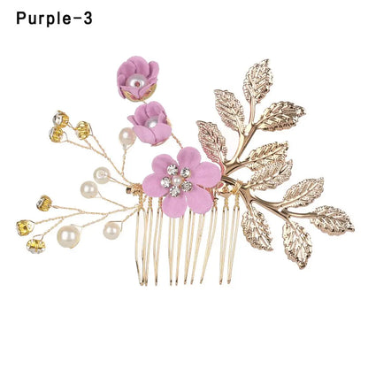 Luxury Floral Bridal Hair Comb with Gold Leaves – Crystal Wedding Hair Accessory for Brides & Prom