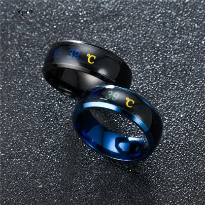 Smart Stainless Steel Couples Ring Mood Color Changing Waterproof Body Temperature Measuring Ring