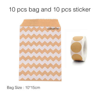 10PCS Stand-Up Colorful Gift Bags with Stickers – Solid, Striped & Polka Dot Treat Bags for Wedding, Birthday & Party Favors (18×9×6cm)