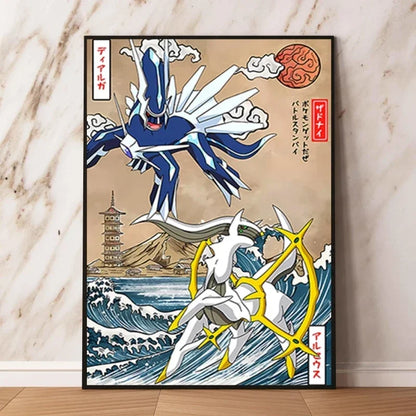 Pokémon Dracaufeu & Tortank Impression sur Toile Décoration Murale Tableau Poster HD pour Salon Maison