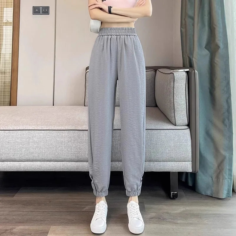 Women's Summer Cotton-Linen Harlan Pants – Lightweight Quick-Dry Loose High-Waist Workwear Trousers for Casual, Sports & Commuting