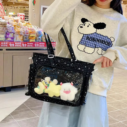 Bolsa Ita Japonesa Y2K para Mujer – Bonito Bolso de Hombro Transparente Lolita, Bolso Cruzado Grande de Exhibición DIY, Cartera de Moda Kawaii para la Escuela, Viajes y Uso Diario