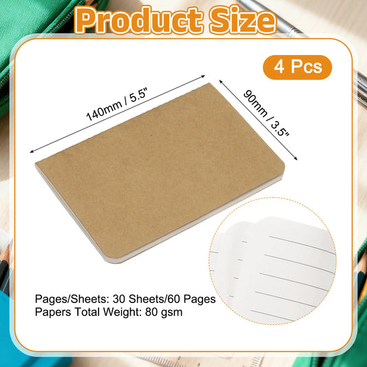 4/6 uds. Cuadernos A6 Kraft de Bolsillo – Mini Diarios Rayados para la Escuela y la Oficina
